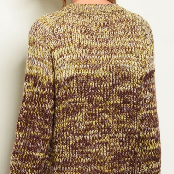 Olive Cocoa Ombre Long V-neck Sweater Dress - Picture 2 of 8